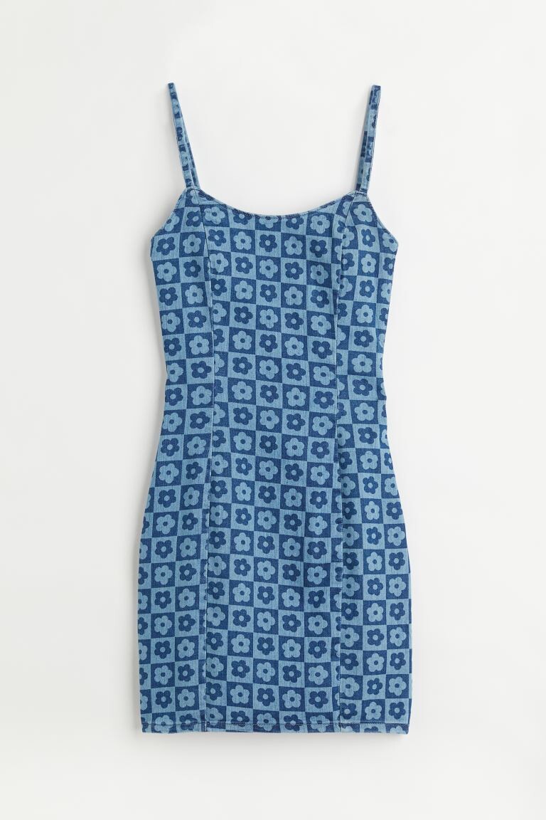 

Приталенное платье H&M, светло-синий деним/цветочный