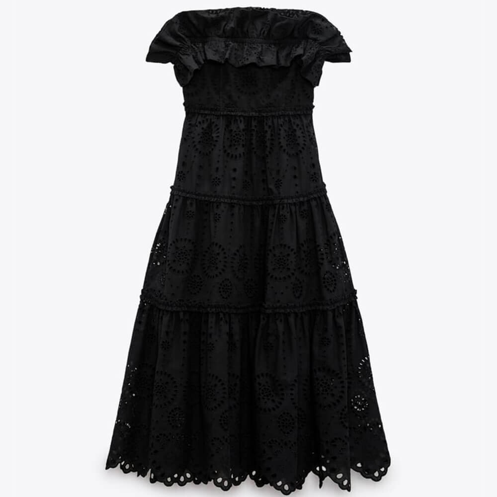 

Платье Zara Embroidered Midi, черный