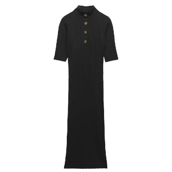 Платье Zara Ribbed With Buttons, черный