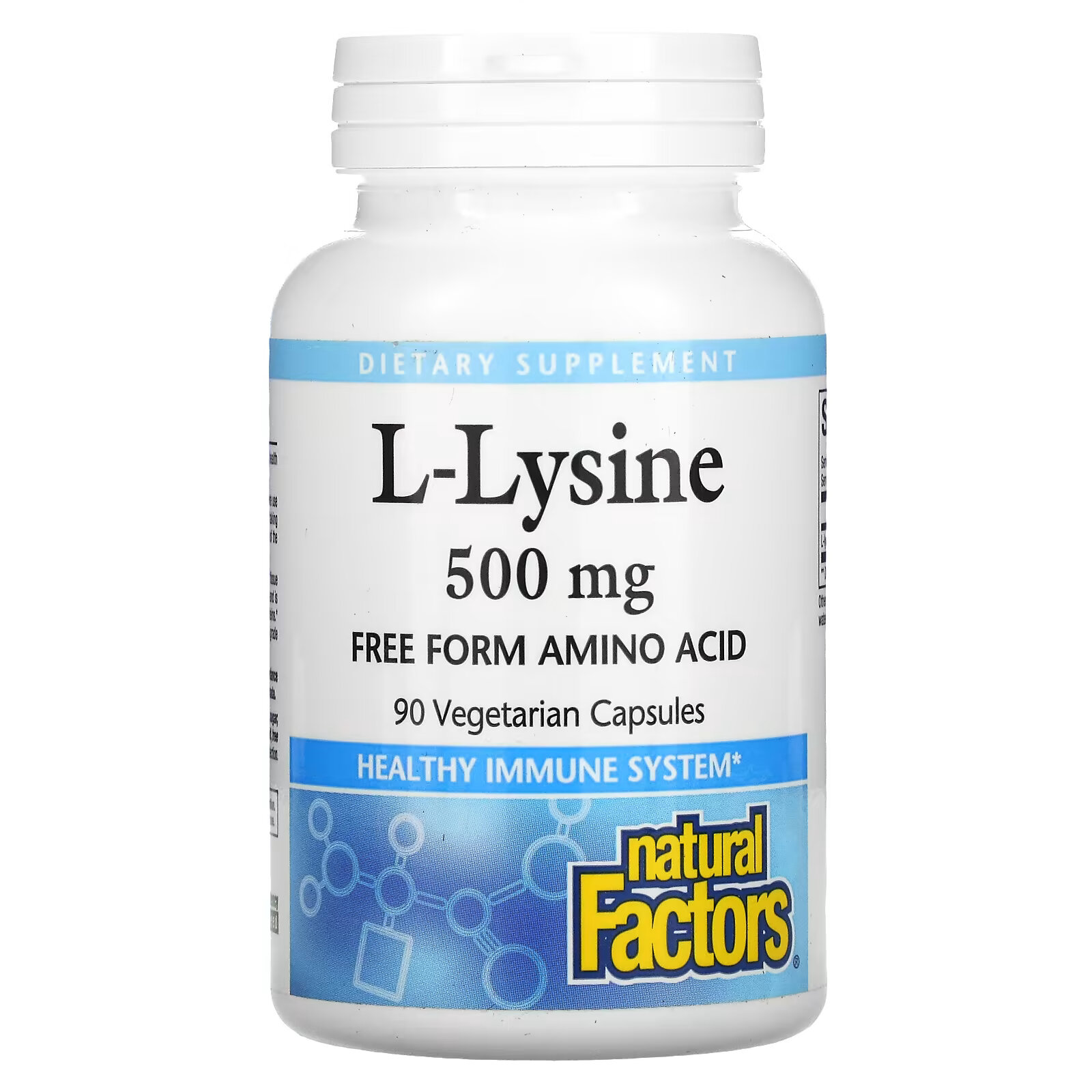 Natural Factors, L-лизин, 500 мг, 90 вегетарианских капсул solgar l лизин свободная аминокислота 500 мг 100 вегетарианских капсул