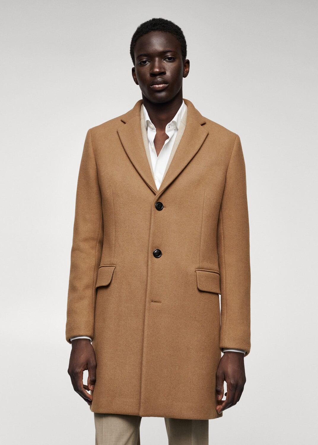 

Длинное пальто из переработанной шерсти MANGO, коричневый