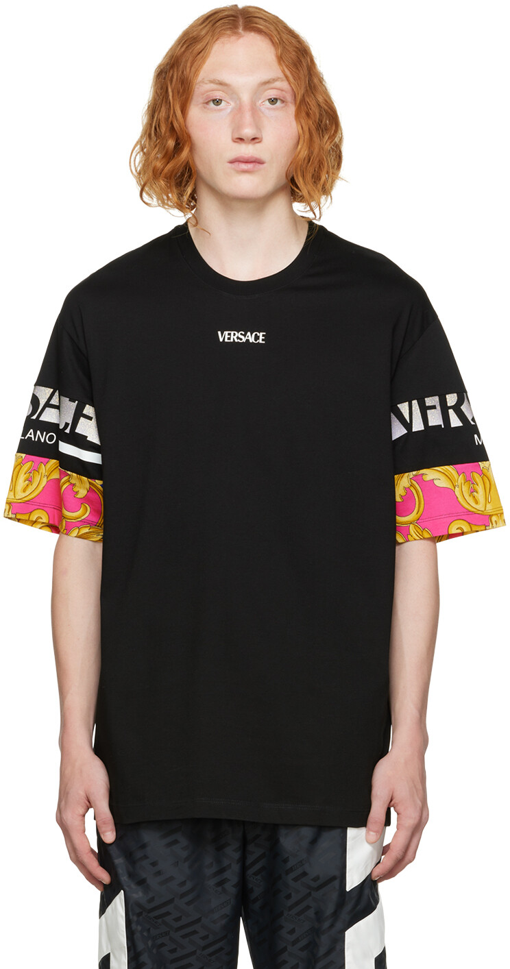

Черная футболка со вставками Versace, Черный