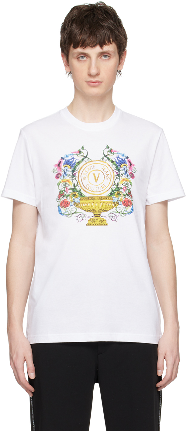 Белая футболка с логотипом V-Emblem Garden Versace Jeans Couture платье versace jeans couture v emblem черный