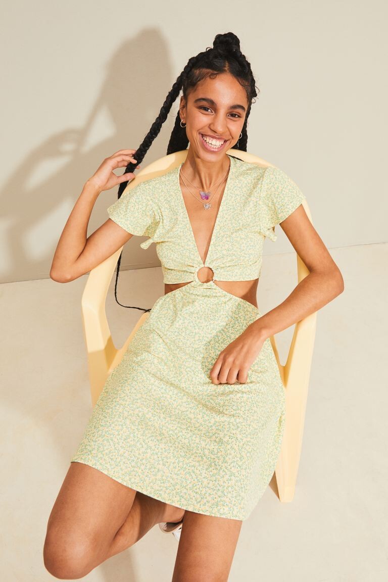 

Платье из джерси с вырезами H&M, желтый/маленькие цветы