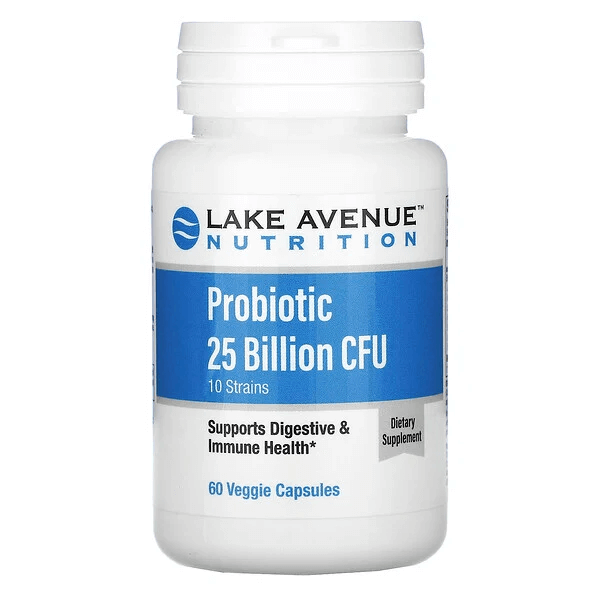 Пробиотики, смесь из 10 штаммов, 25 млрд КОЕ, 60 растительных капсул, Lake Avenue Nutrition mrm nutrition nutrition пробиотики с повышенной силой действия 25 млрд клеток 30 растительных капсул