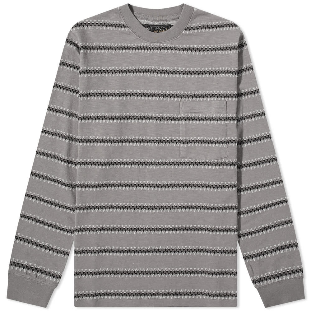

Футболка Beams Plus Long Sleeve Jacquard Stripe Pocket Tee, Серый