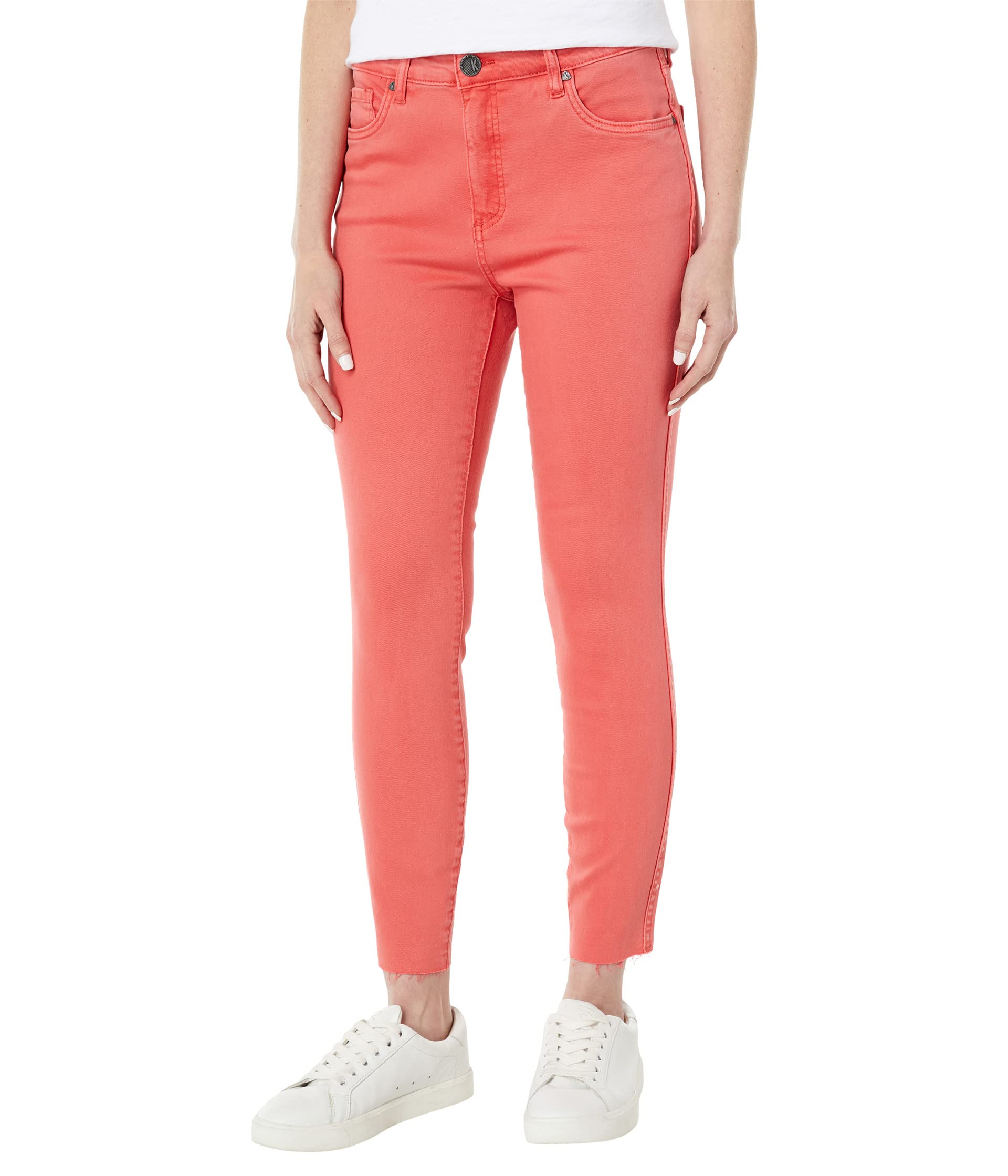 Джинсы KUT from the Kloth, Connie High-Rise Fab AB Ankle Skinny-Raw Hem in Coral