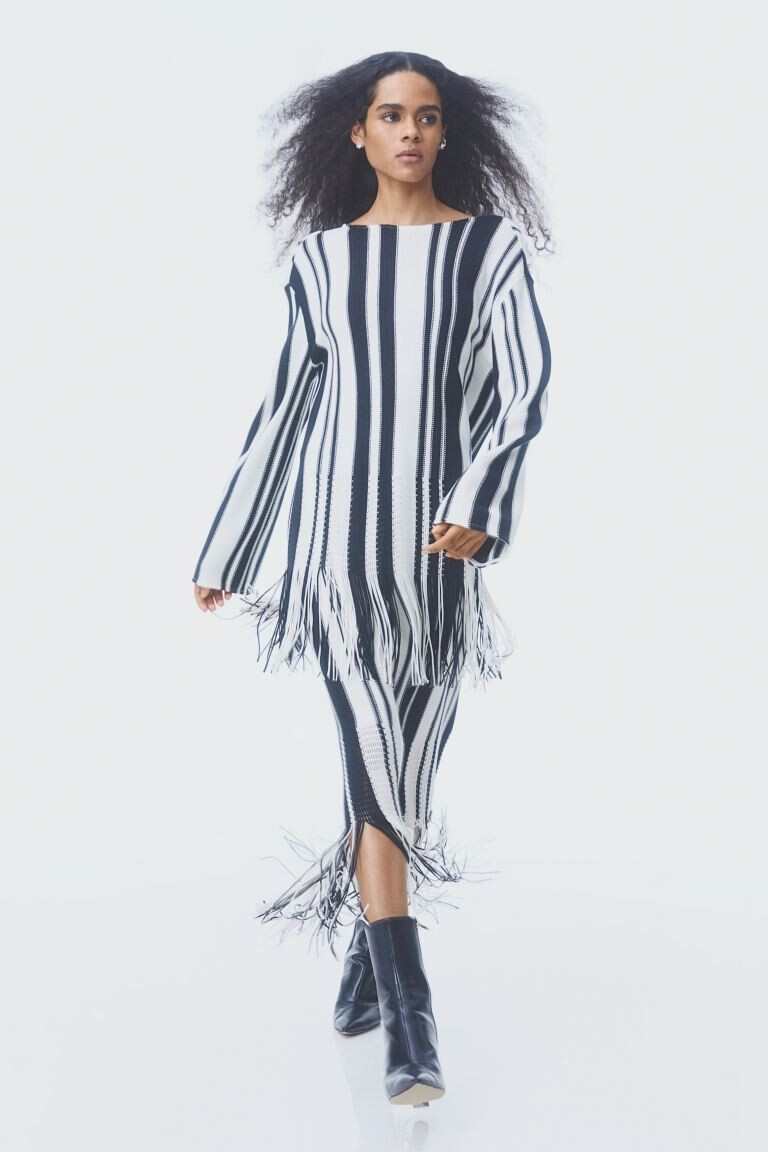 Топ оверсайз с бахромой H&amp;M, белый/полосатый