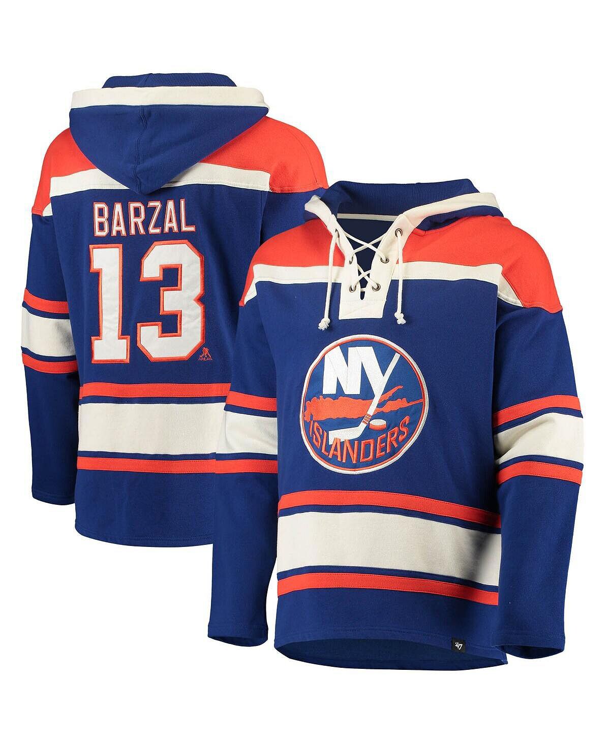 

Мужская толстовка с капюшоном mathew barzal royal new york islanders player name and number lacer pullover '47 Brand