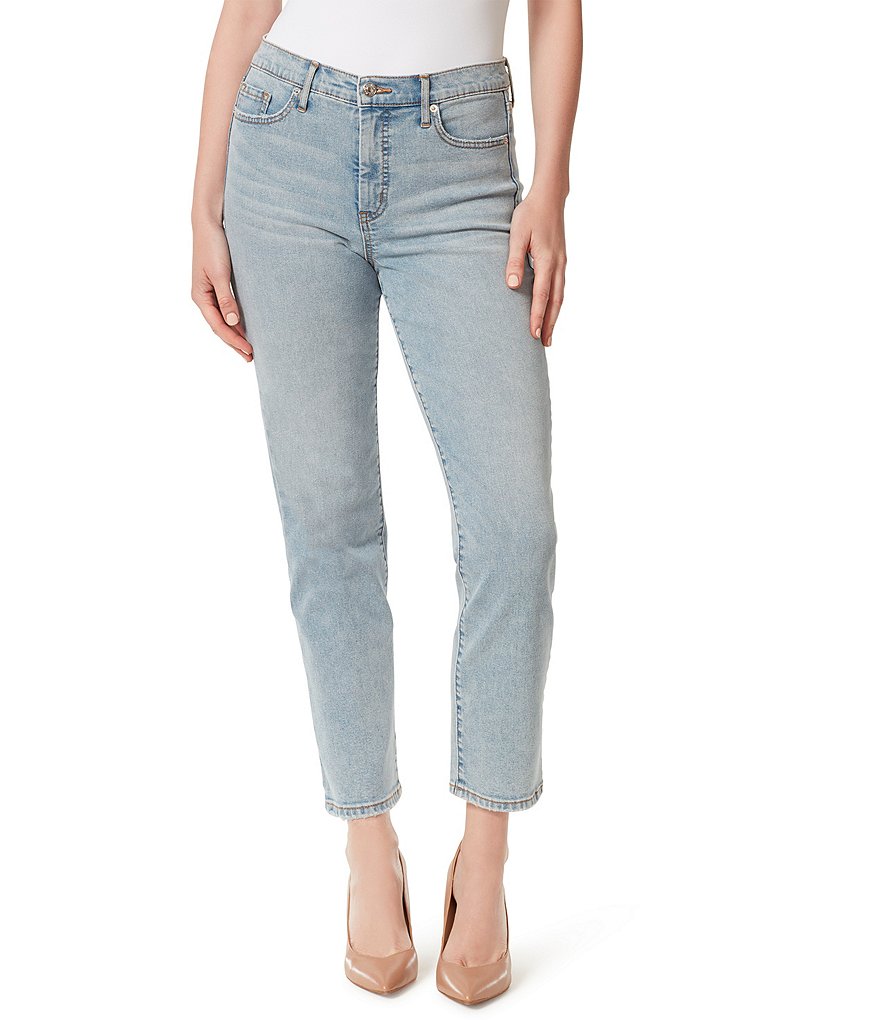Узкие прямые джинсы с высокой посадкой Jessica Simpson Spotlight, синий