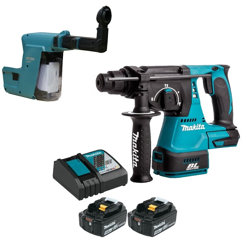 Перфоратор Makita DHR242RTEW + два аккумулятора 5.0Ah, зарядное устройство, пылесборник DX06