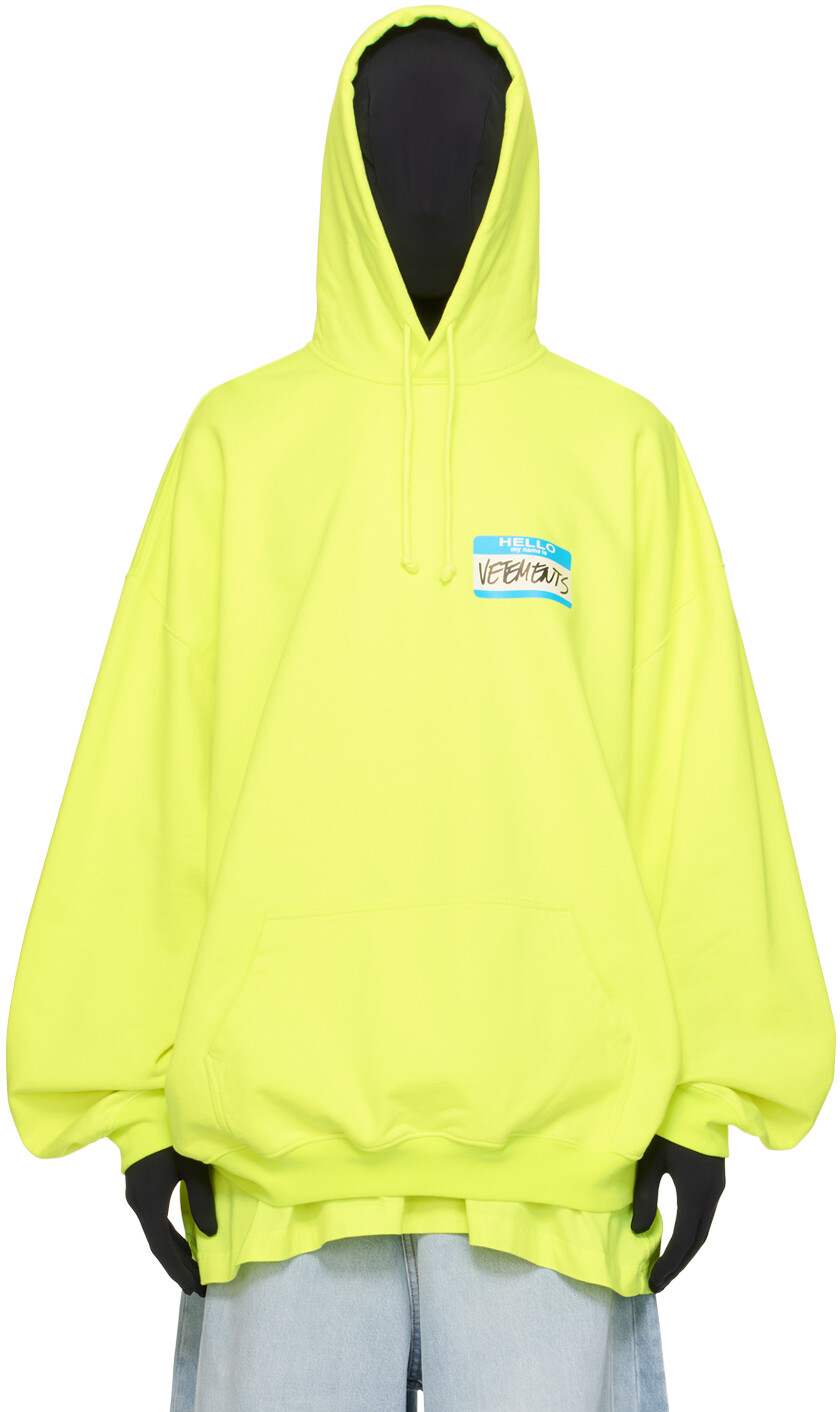 

Желтое худи с надписью My Name Is Vetements Vetements, цвет Neon yellow
