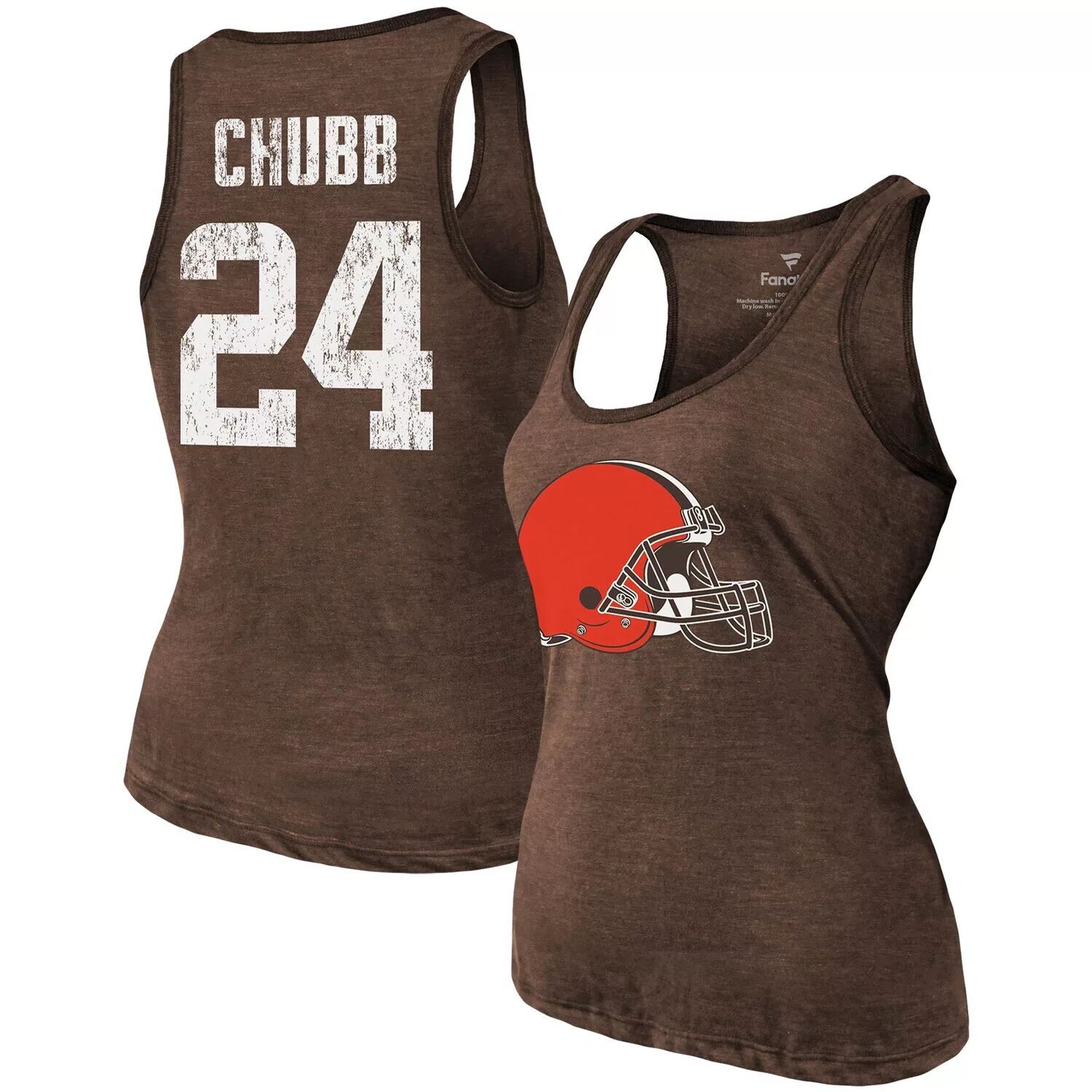 

Женская майка Majestic Threads Nick Chubb Heathered Brown Cleveland Browns с названием и номером из три-смеси Majestic