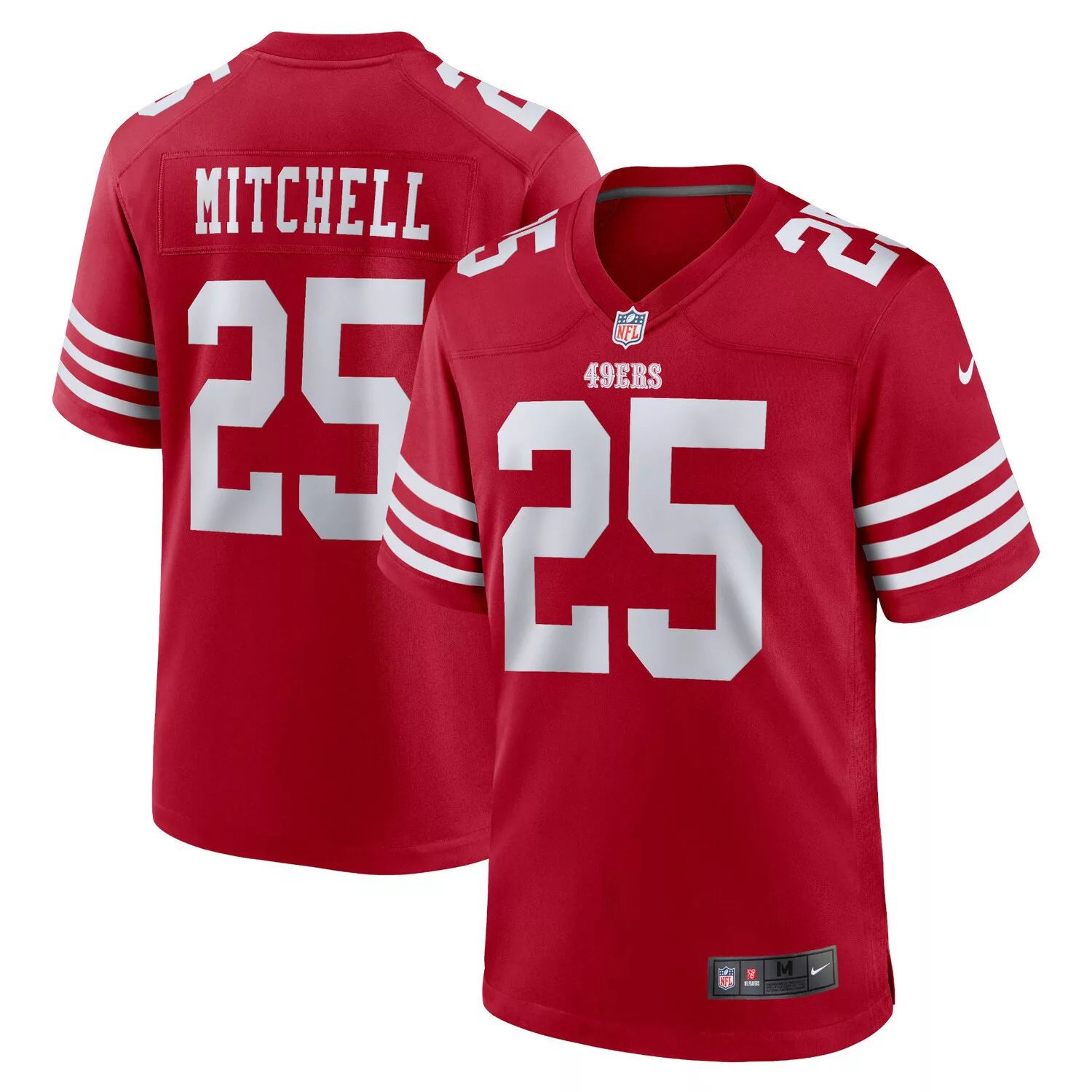 цена Мужское игровое джерси Elijah Mitchell Scarlet San Francisco 49ers Team Player Nike