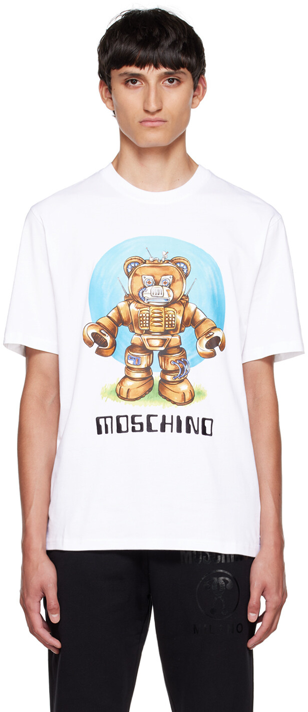 

Белая футболка с медведем-роботом Moschino
