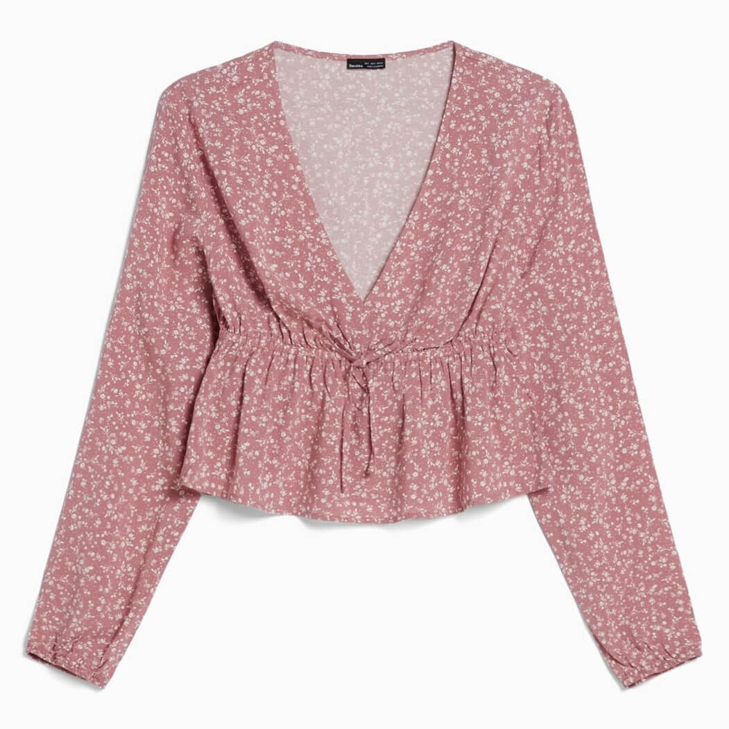 

Блуза Bershka Long Sleeve Floral Print, розовый