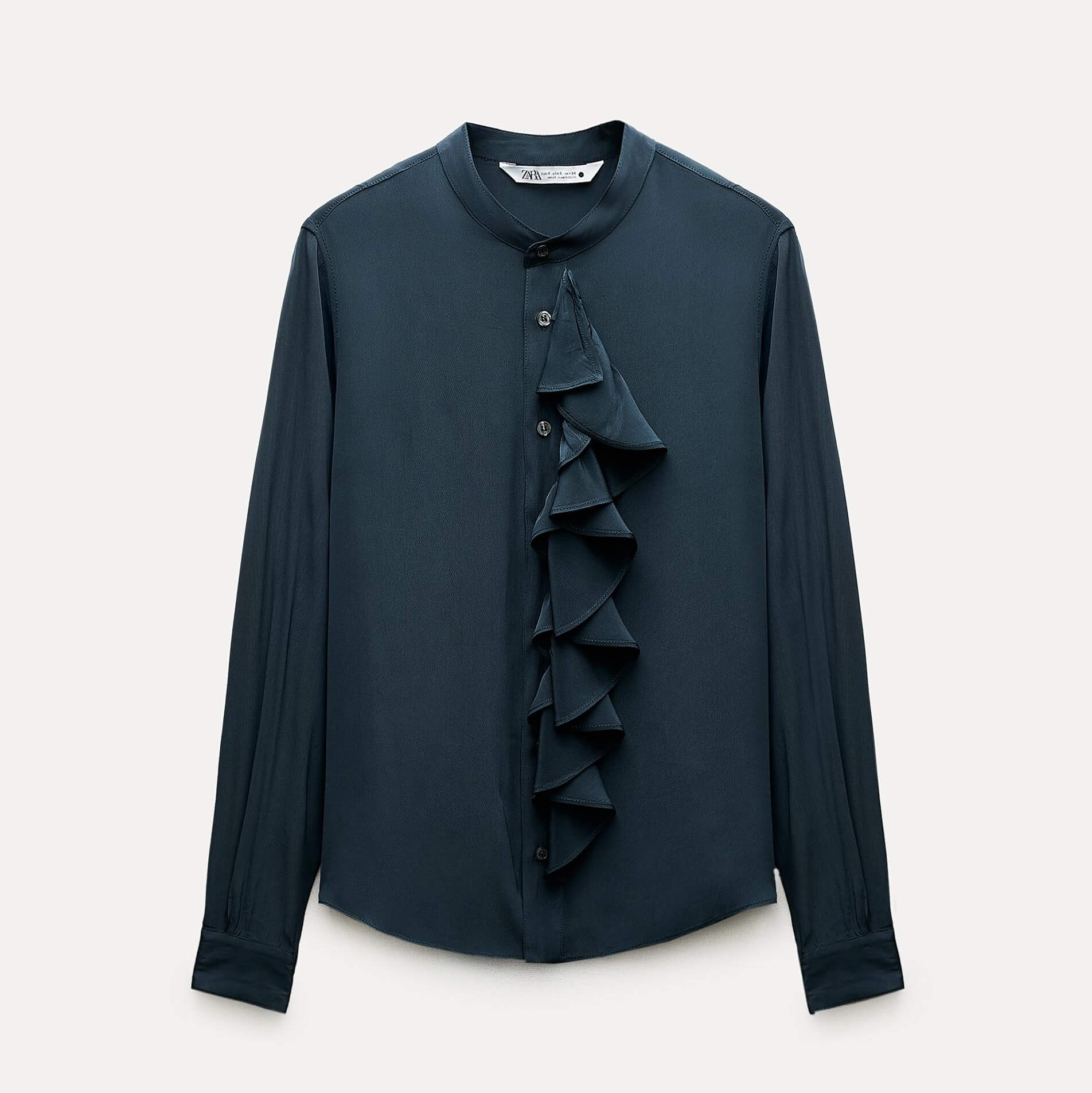 Блузка Zara ZW Collection With Ruffles, темно-синий блуза zara lace with ruffles черный