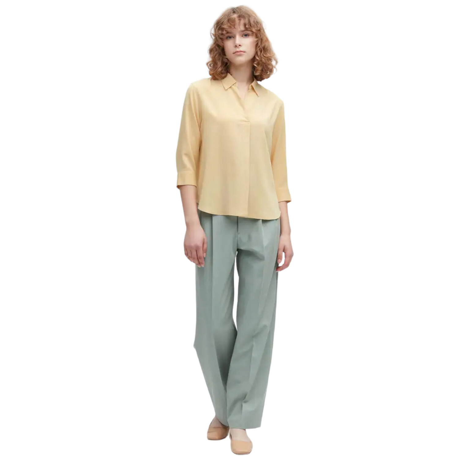 

Блуза Uniqlo Viscose Skipper Collar 3/4 Sleeved, желтый