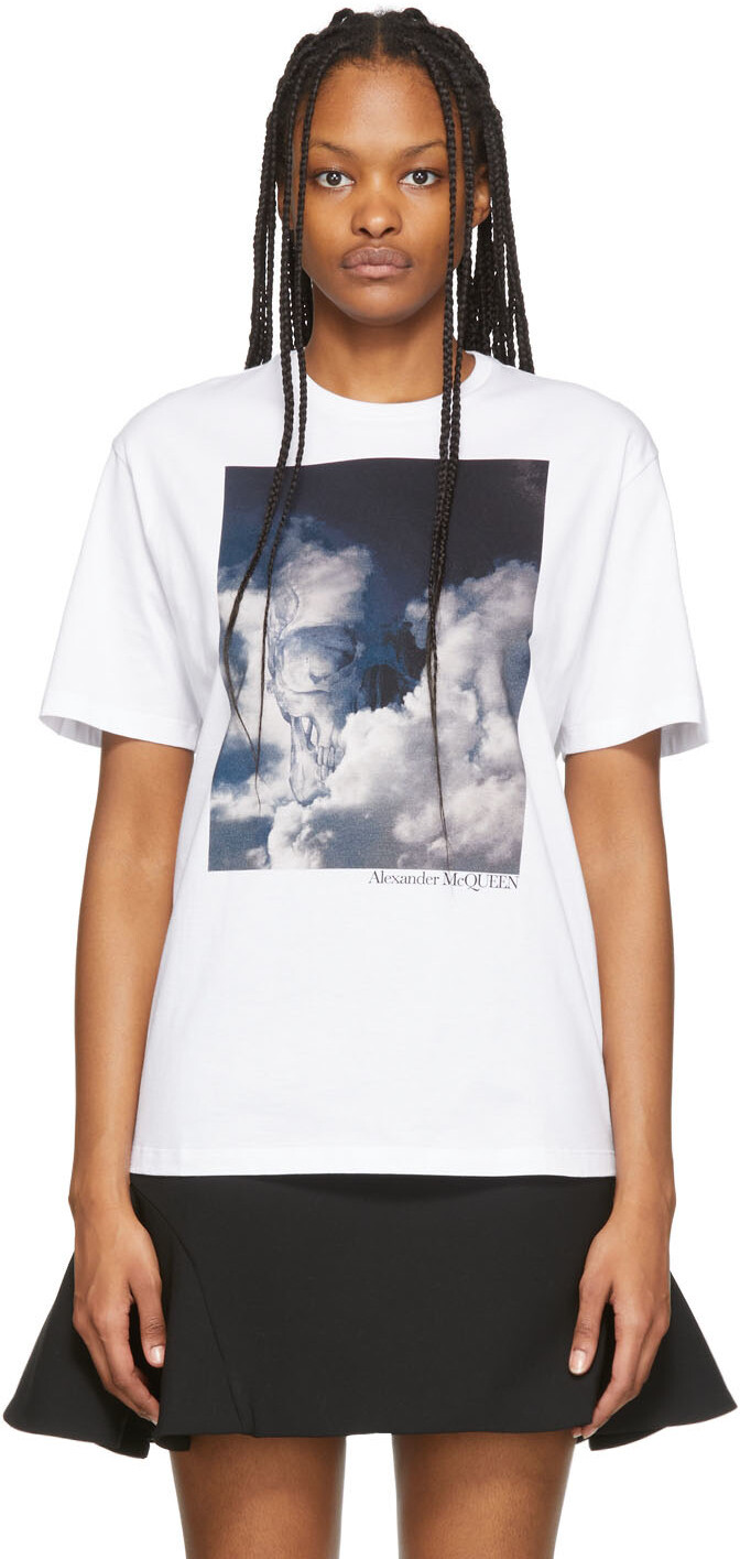 

Белая хлопковая футболка Storm Skull с черепом Alexander McQueen