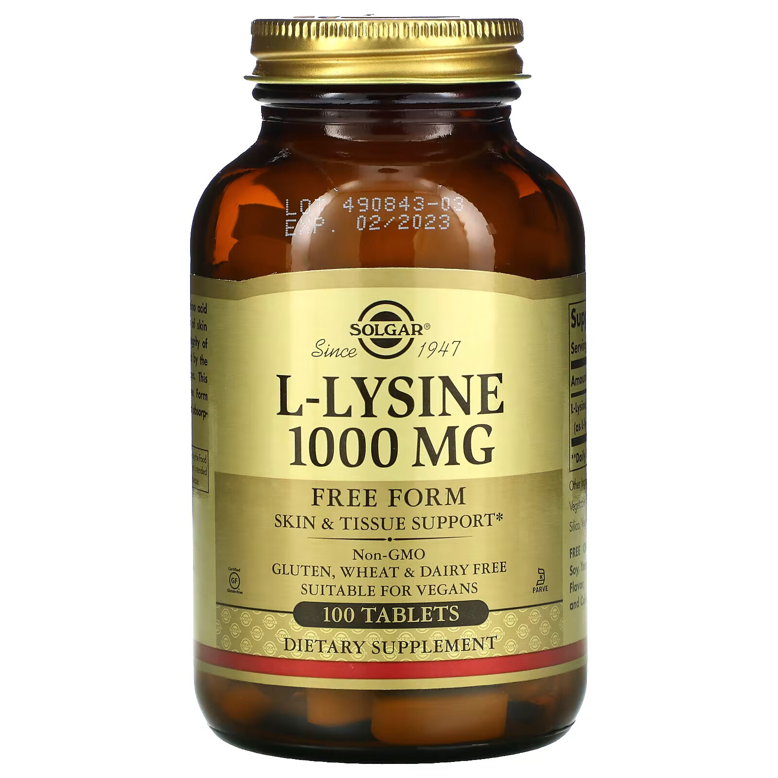 Solgar, L-лизин, в свободной форме, 1000 мг, 100 таблеток kal l лизин 1000 мг 100 таблеток