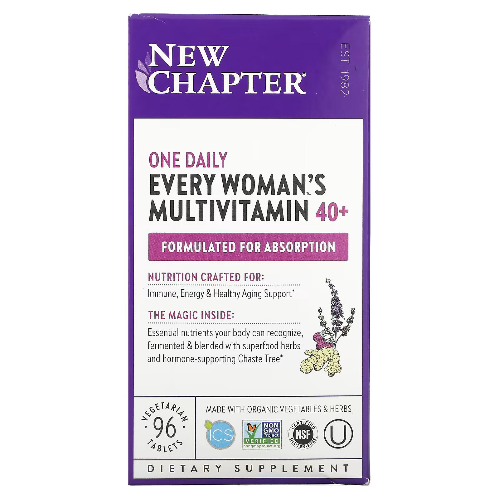 New Chapter, 40+ Every Woman's One Daily, витаминный комплекс на основе цельных продуктов для женщин старше 40 лет, 96 вегетарианских таблеток