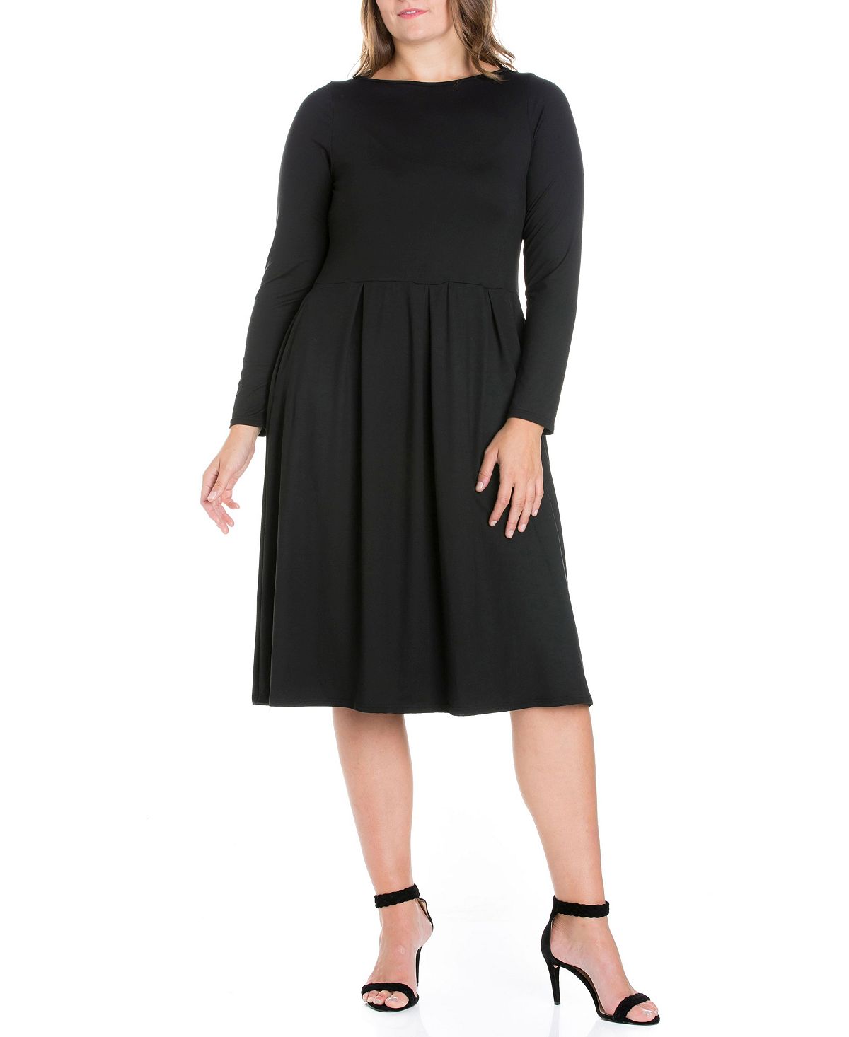 цена Женское облегающее платье миди больших размеров с расклешенной юбкой 24seven Comfort Apparel, черный