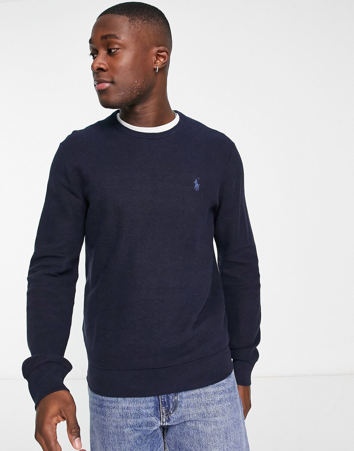 

Темно-синий меланжевый джемпер из плотного хлопка с логотипом Polo Ralph Lauren