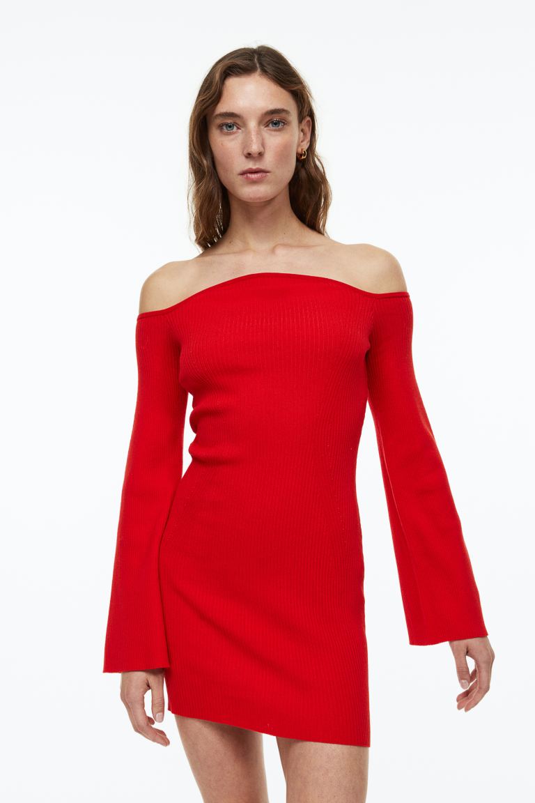 Короткое облегающее платье H&M, красный облегающее платье из трикотажа в рубчик h