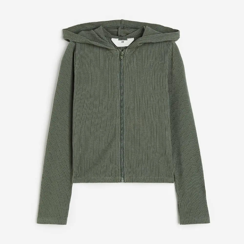

Толстовка H&M Kids Ribbed Hooded, темно-зеленый