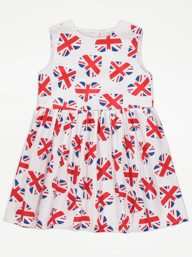 

Белое платье для коронации Union Jack с сердцем и флагом George., белый