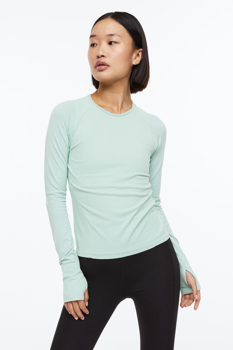 

Бесшовный тренировочный топ Slim Fit H&M, мятно-зеленый
