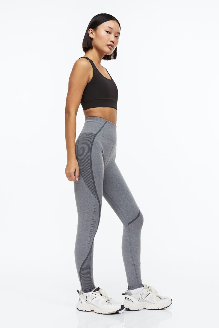 

Бесшовные спортивные тайтсы DryMove H&M, серый меланж