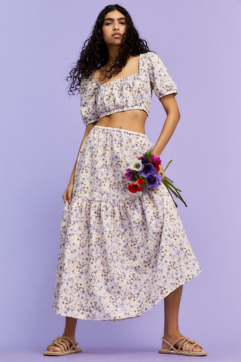 

Длинная юбка H&M, кремовый/маленькие цветы