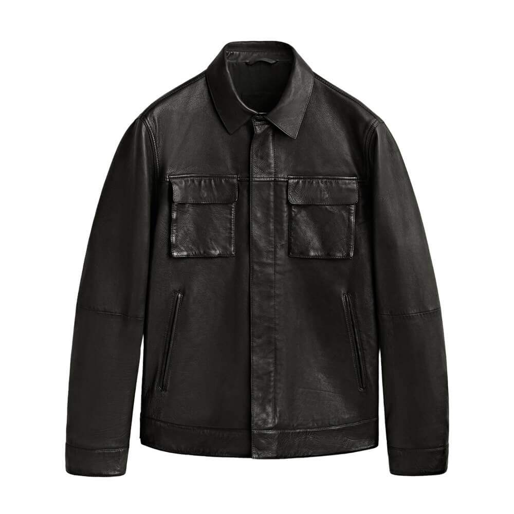 

Кожаная куртка Massimo Dutti Party Tumbled Leather With Pockets, черный