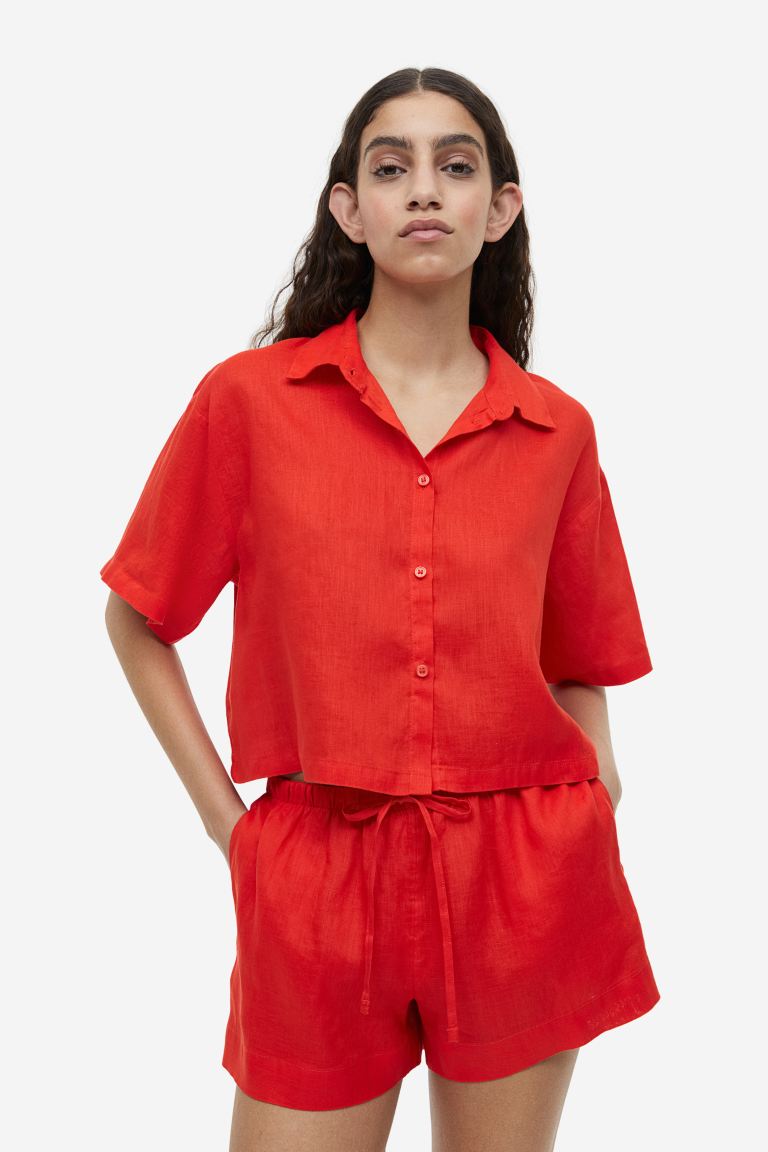 Льняные шорты H&M, ярко оранжевый