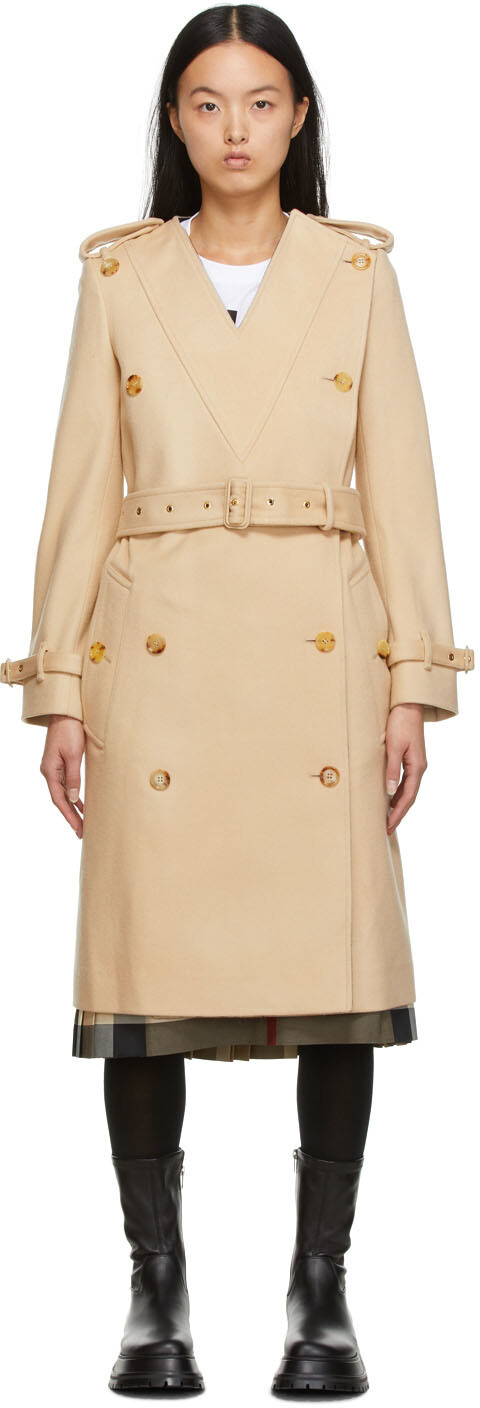 

Бежевое модное пальто Burberry, Бежевый