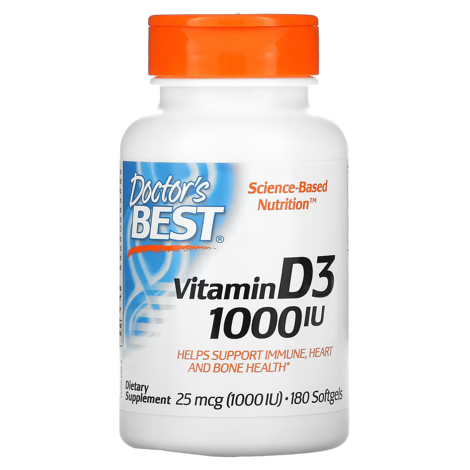 Doctor's Best витамин D3 25 мкг (1000 МЕ), 180 капсул doctor s best витамин d3 125 мкг 5 000 ме 180 капсул