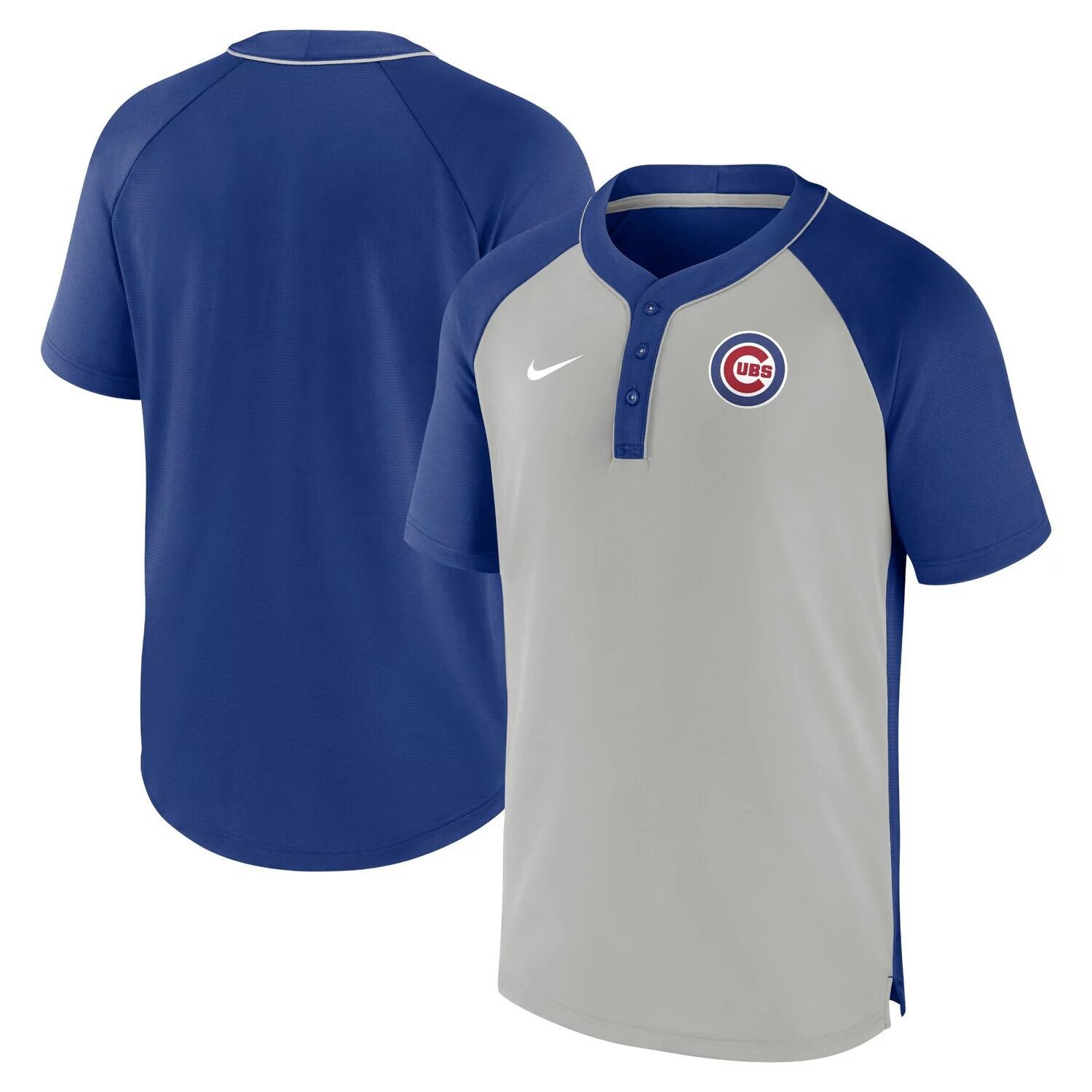 

Мужская королевская/серебристая футболка Chicago Cubs City Plate Performance Henley с регланами Nike