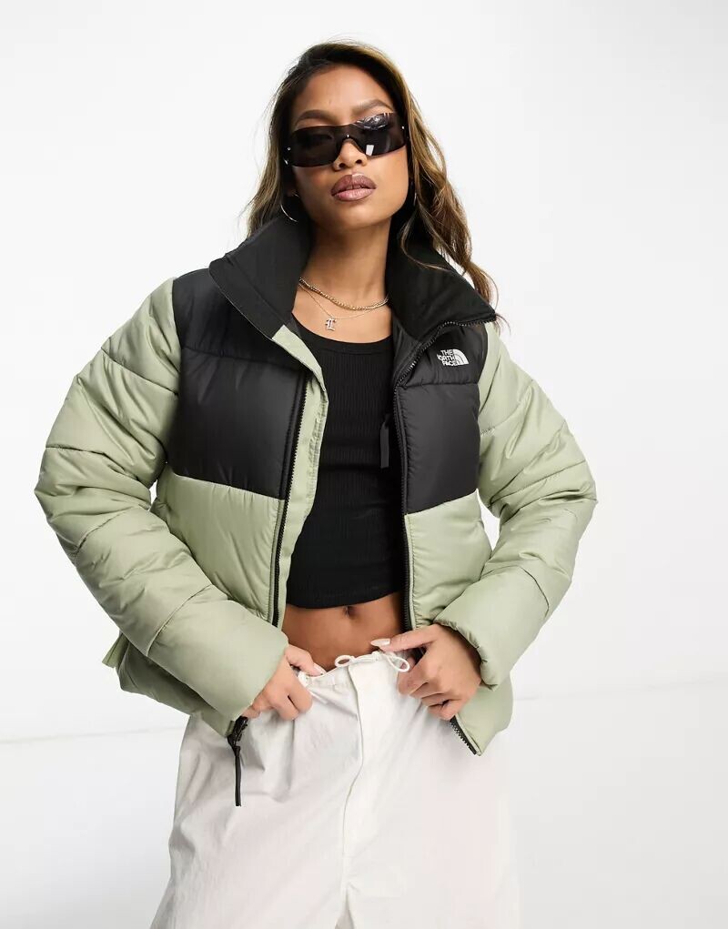 

Бледно-зеленый и черный пуховик The North Face Saikuru