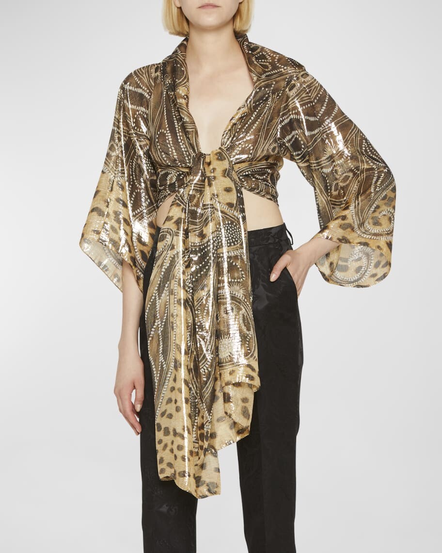 

Топ-пончо Lame с металлизированным принтом Cheetah Wing-Sleeve Etro