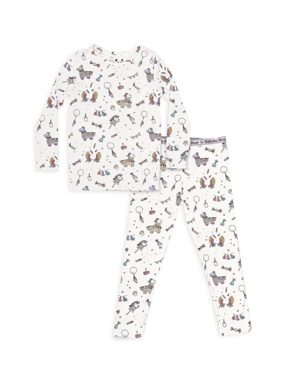 Пижамный комплект из двух предметов с принтом пиньяты для маленьких девочек и маленьких девочек Bellabu Bear, белый