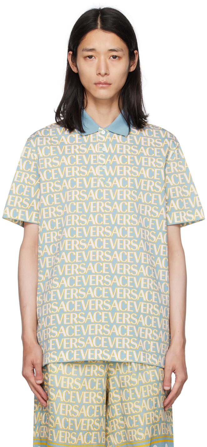 

Синяя и желтая футболка-поло Versace, Синий