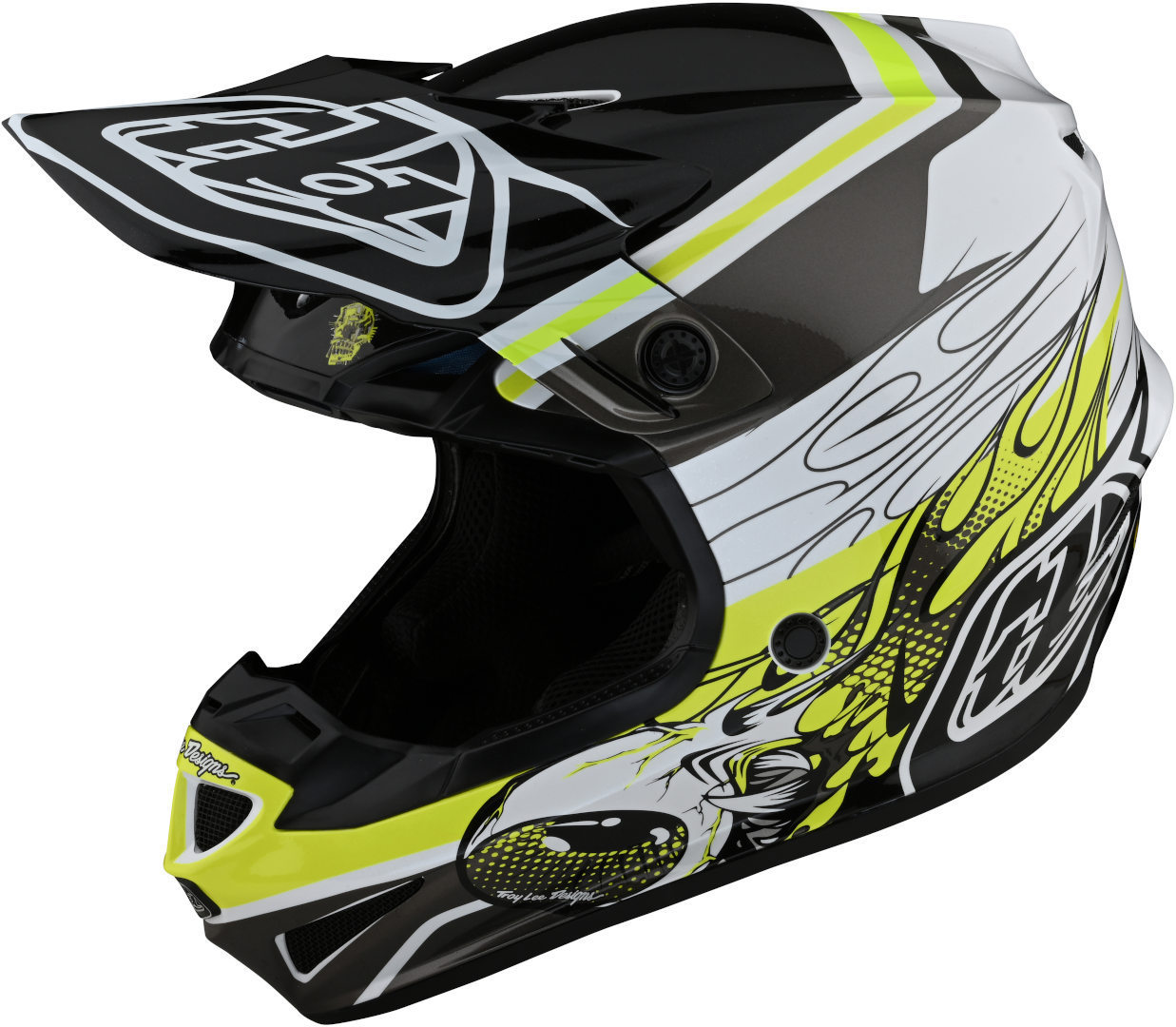 Шлем Troy Lee Designs SE4 Polyacrylite MIPS Skooly для мотокросса, черно-бело-желтый