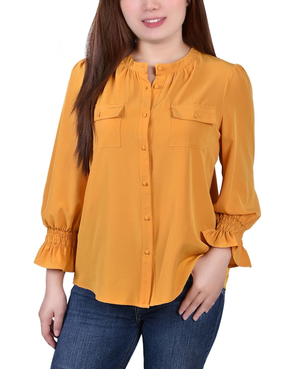 

Миниатюрная блузка с длинным рукавом и y-образным вырезом NY Collection, мульти