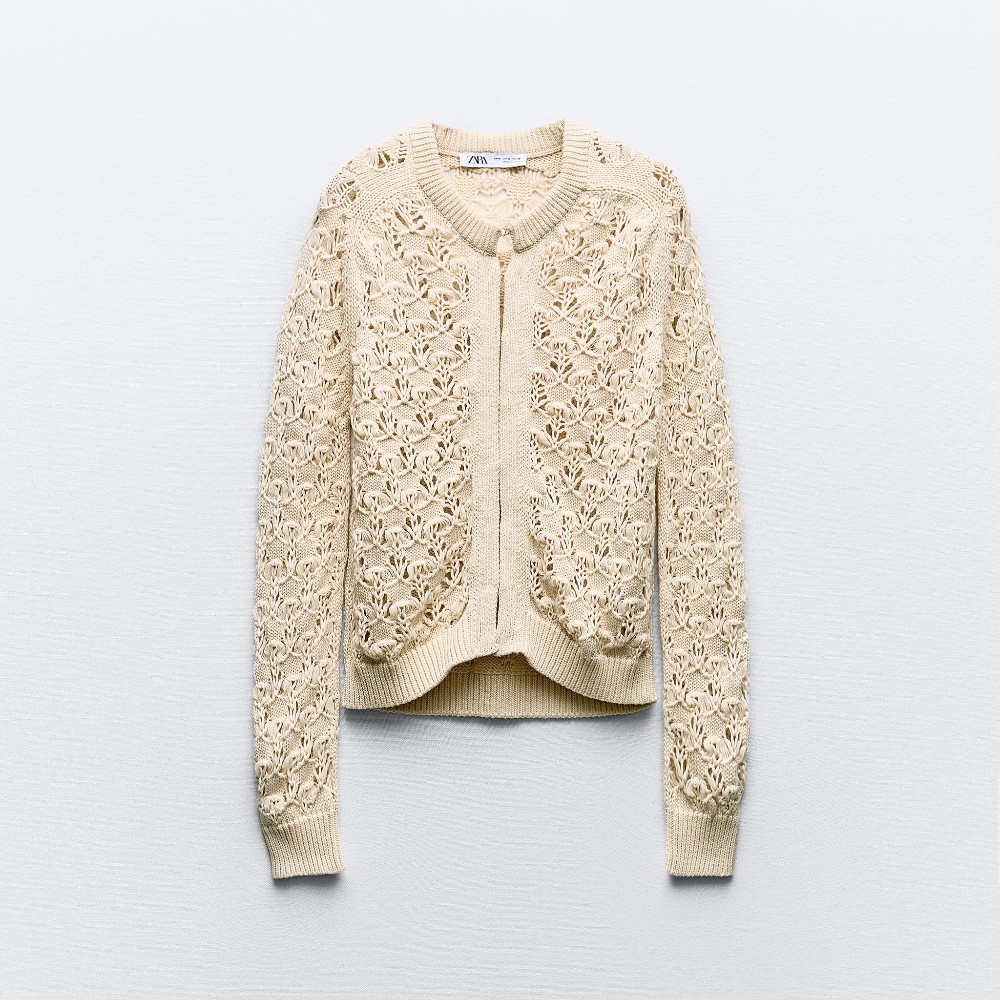 Кардиган Zara Open-knit, светло-бежевый поло zara ribbed knit shirt светло бежевый