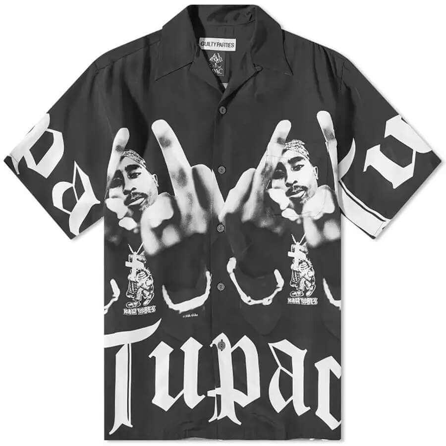 Рубашка Wacko Maria Tupac Short Sleeve Type 1 Hawaiian Shirt, черный summer tees new dot print hawaiian short sleeve tops men women lapel collar neck wacko maria shirt