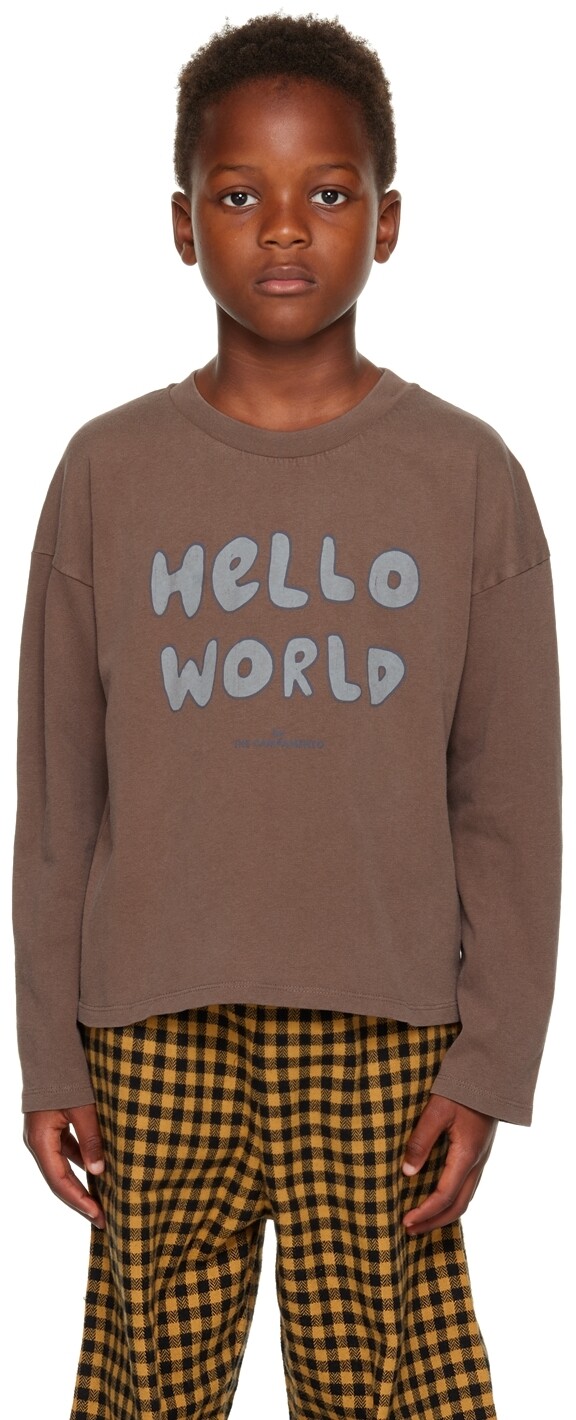 

Детская коричневая футболка с длинным рукавом Hello World The Campamento