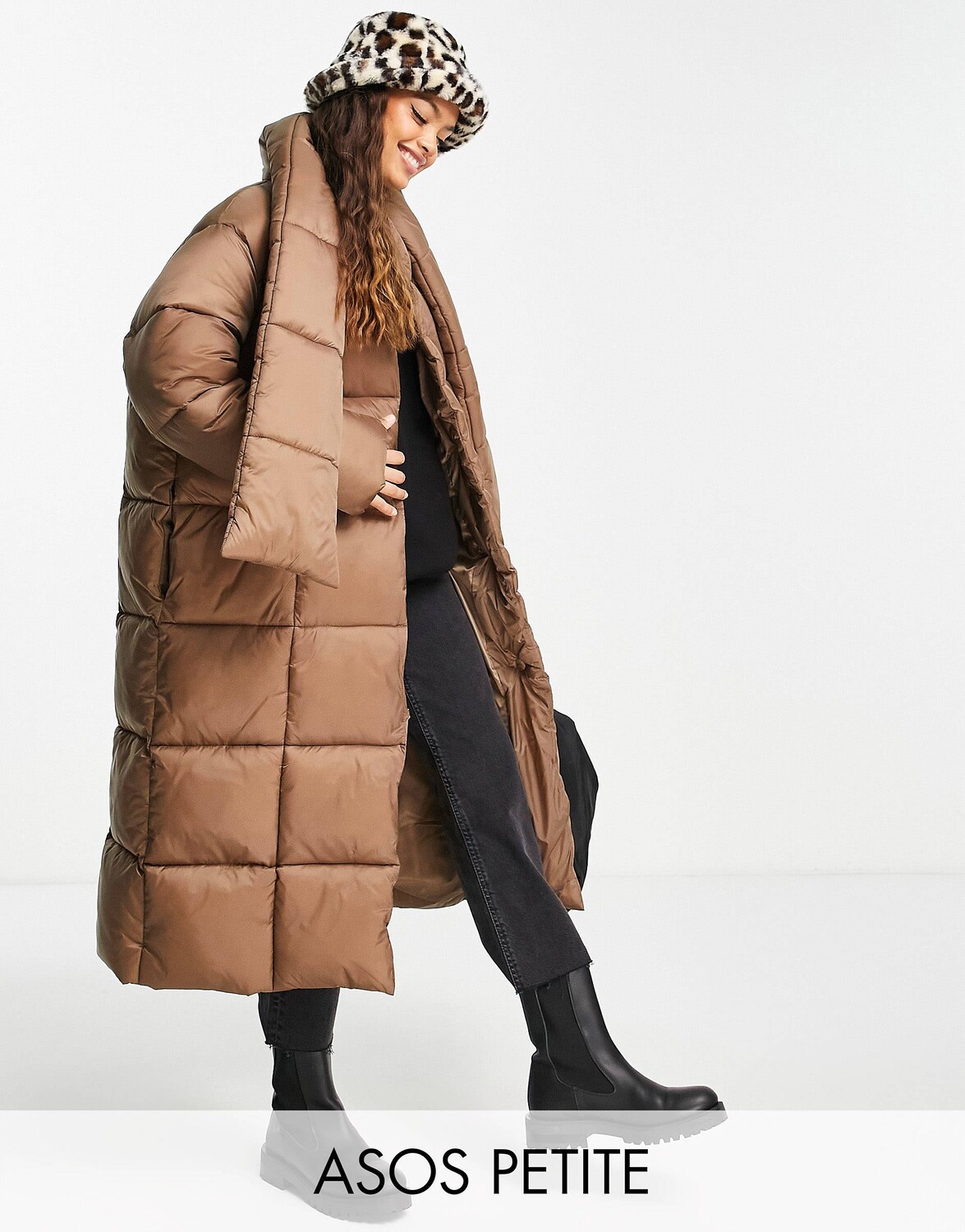 

Темно-верблюжья куртка оверсайз с шарфом ASOS DESIGN Petite