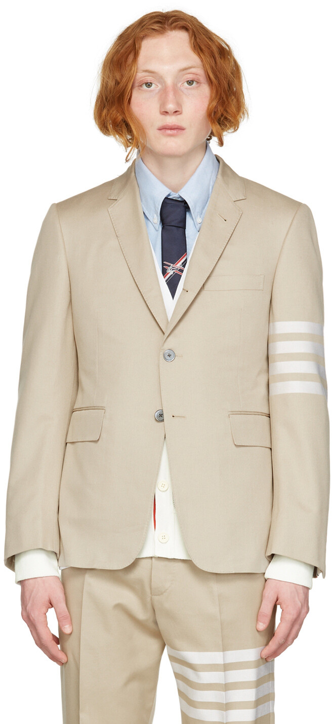 

Бежевый хлопковый пиджак с 4 полосами Thom Browne
