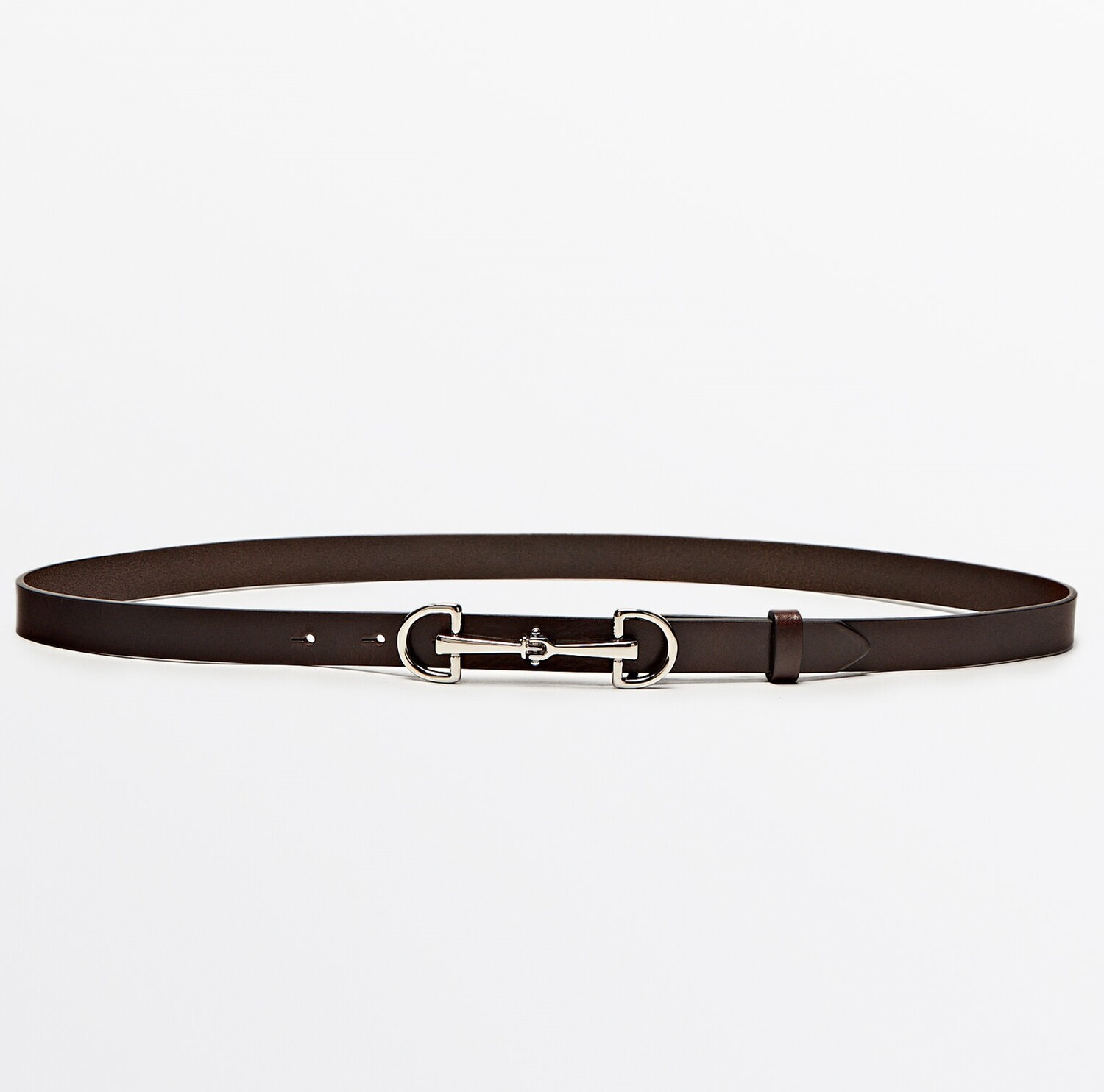 Ремень Massimo Dutti Leather With Double Long Buckle, темно-коричневый